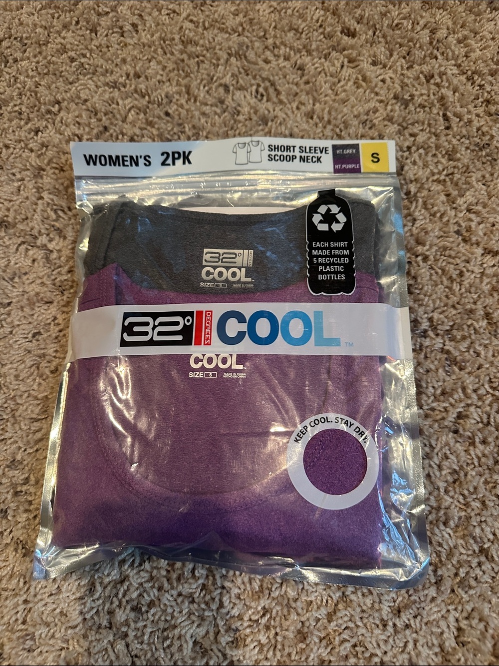32 Degrees COOL Women's 2-Pack Short Sleeve Scoop Neck Tees - Purple & Gray